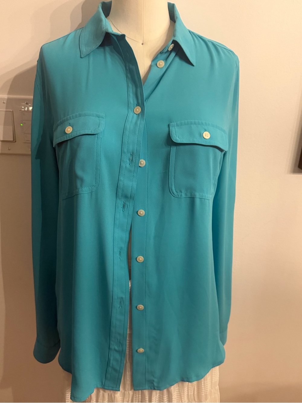 LOFT Turquoise Button-Front Collared Blouse